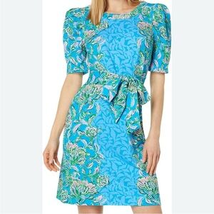 Lilly Pulitzer Cotton Floral Dress Size Small Blue/Green NWT